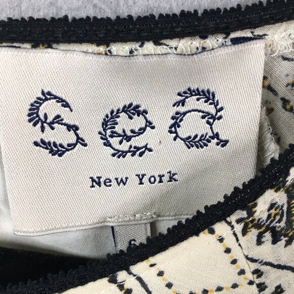 SEA New York Dress Womens 6 Beige Black 100% Silk Gauze Abstract Aztec Southwest - Picture 8 of 16